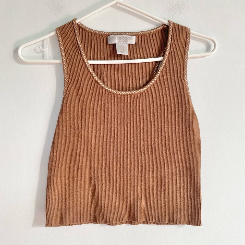 Caroline Constas Ribbed Brown Tank Top Tan Cropped Sleeveless Shirt Size M